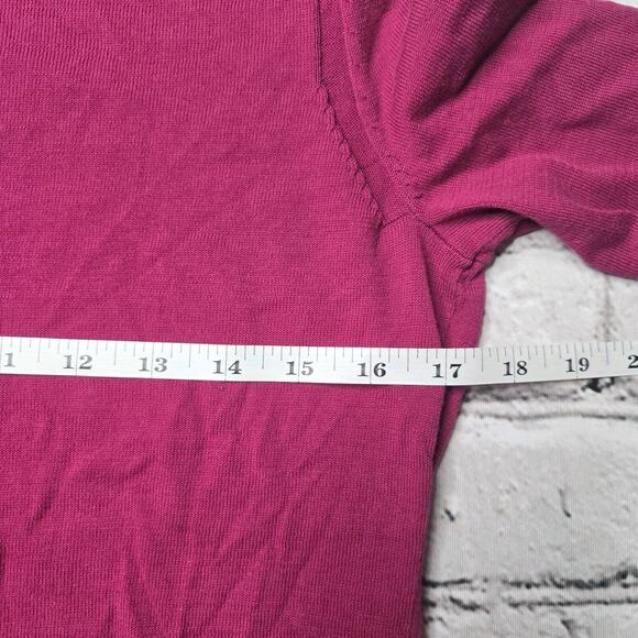 Loft Magenta Purple 100% Cotton Small Button Crew Neck Cardigan Sweater Size Med - Picture 8 of 11